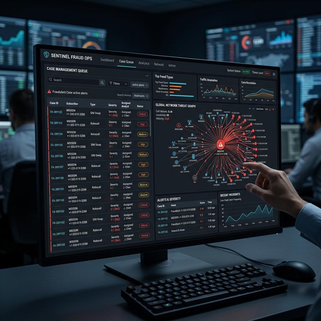 Fraud Portal. — High-stakes, data-heavy UX for analysts resolving telecom fraud cases. Case queue, severity scoring, and resolution.