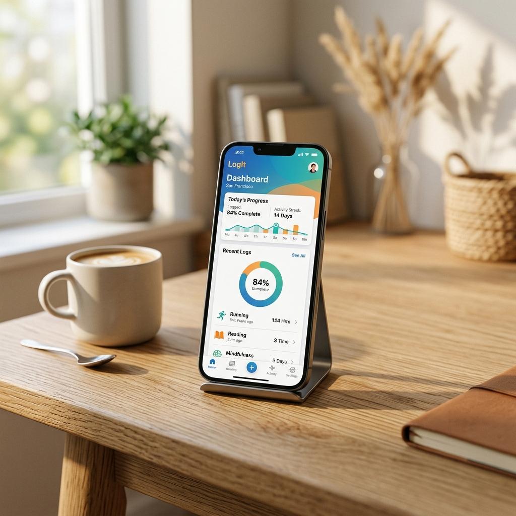 LogIt app hero screen showing the automated transaction dashboard with parsed MoMo SMS data